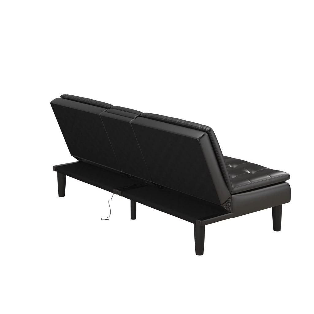 Memory Foam Futon with Cupholder and USB Black Faux Leather k7