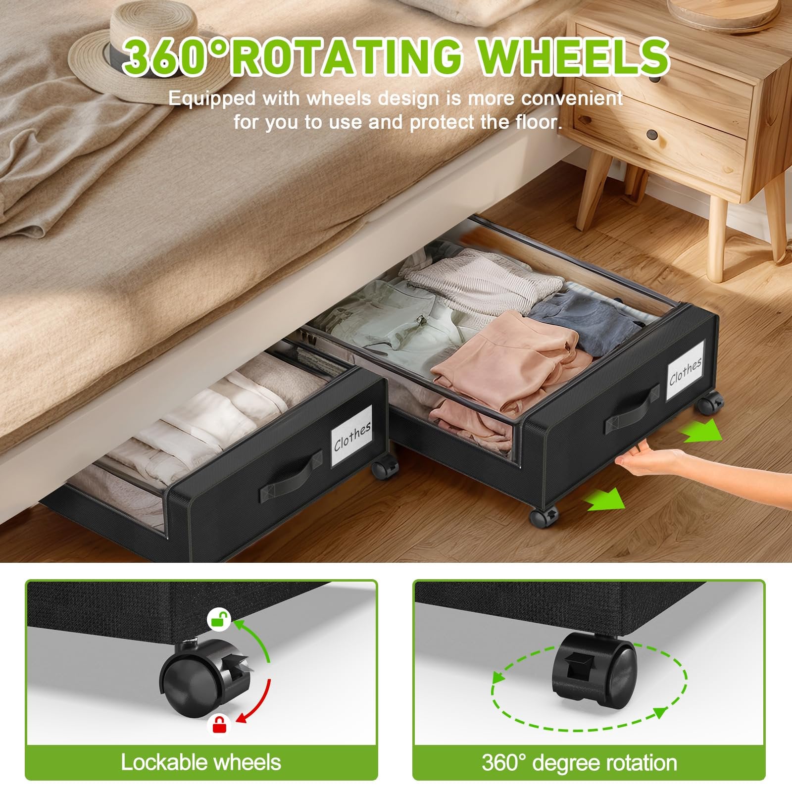 Underbed storage with wheels rolling containers clear lid black a7