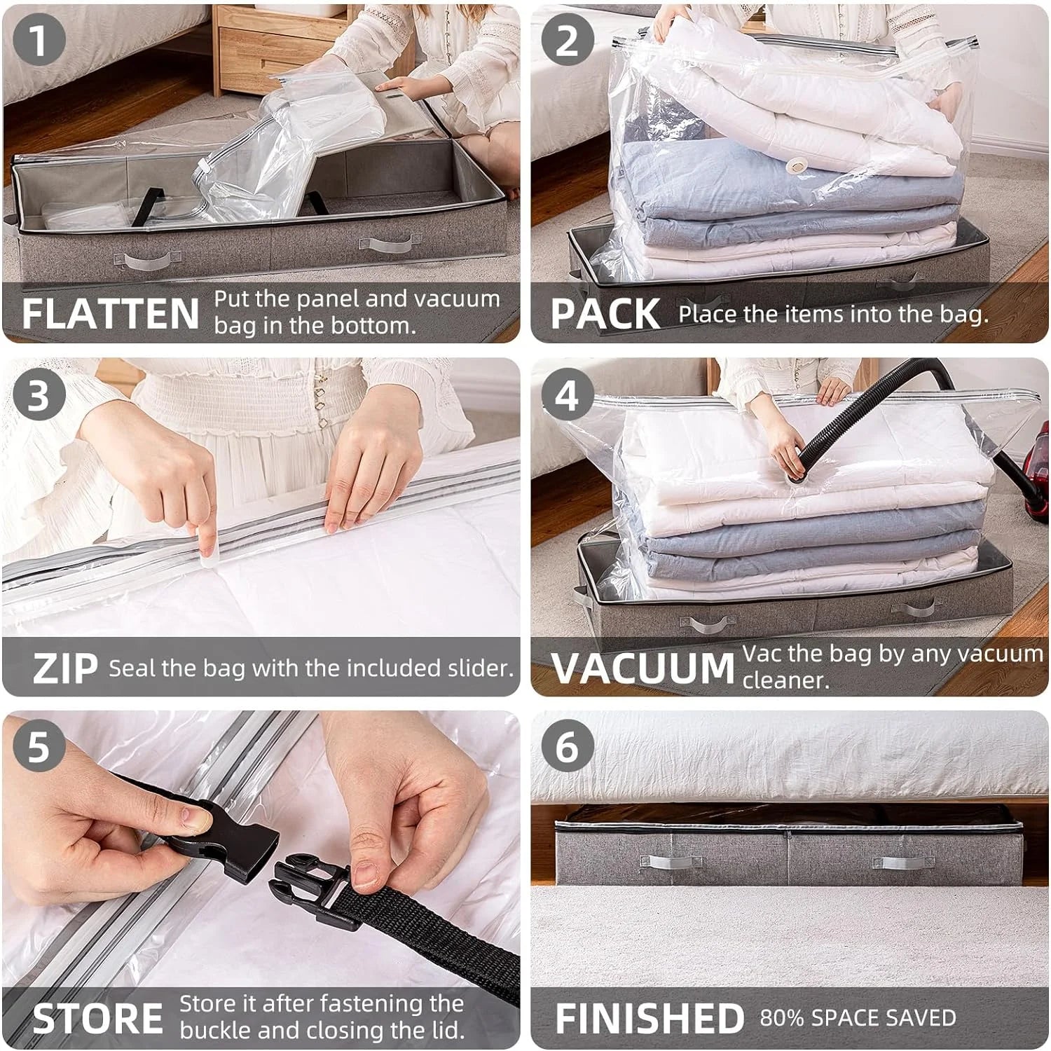 Under Bed Storage Container for Quilts Blankets Foldable Large Capacity 7a