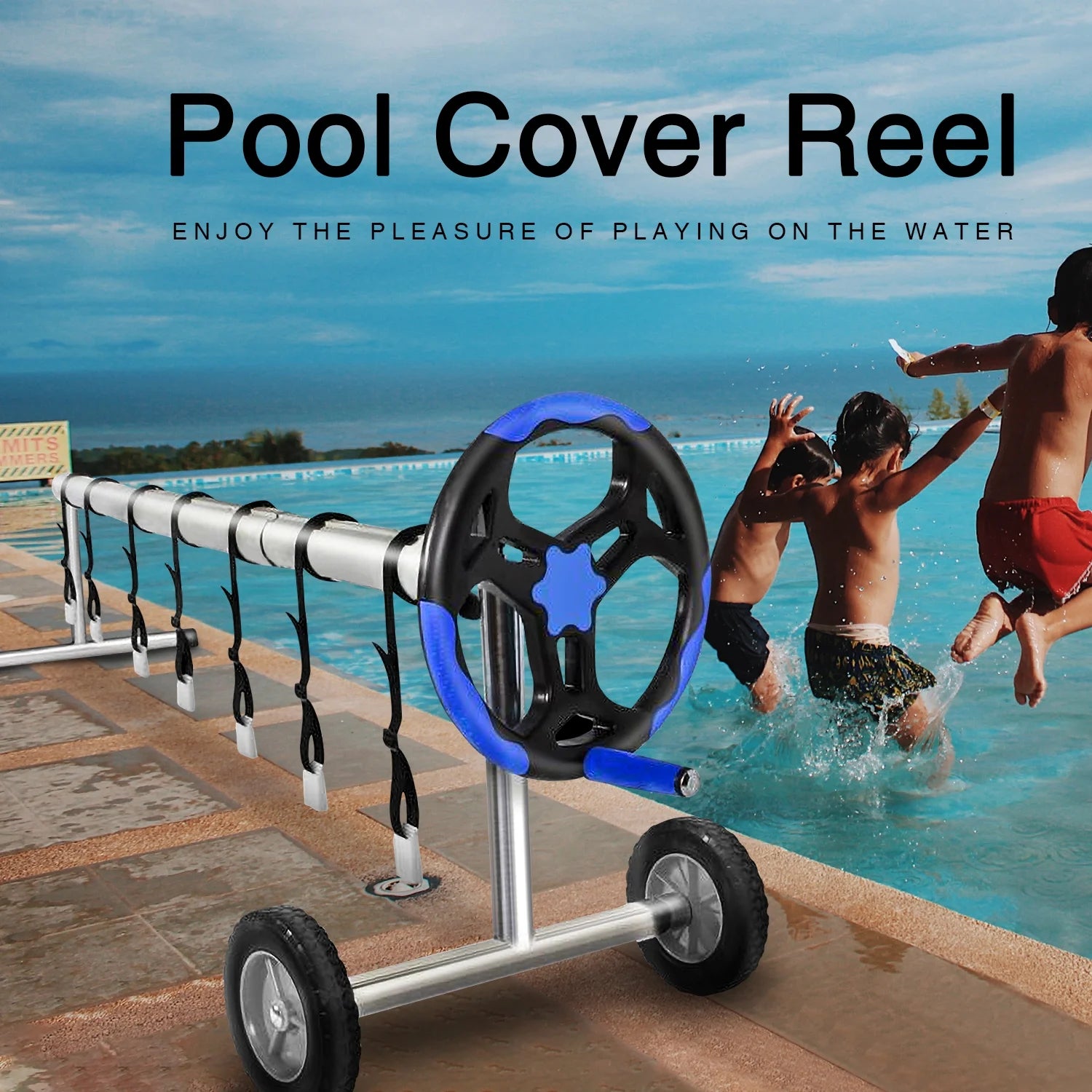 Pool Cover Reel Set Aluminum Inground Solar Blanket Roller Blue a7