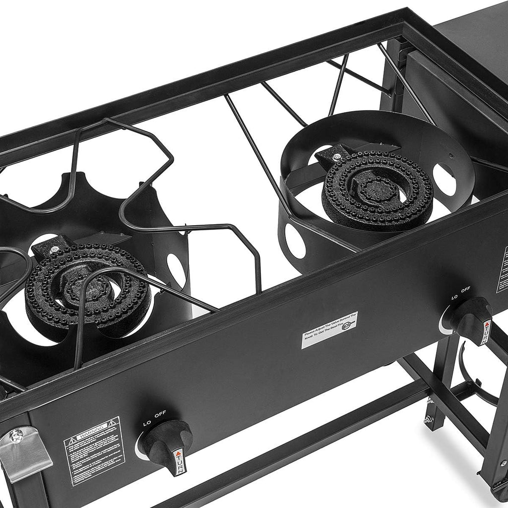 Outdoor Dual Burner Propane Stove Fryer with Shelves a7