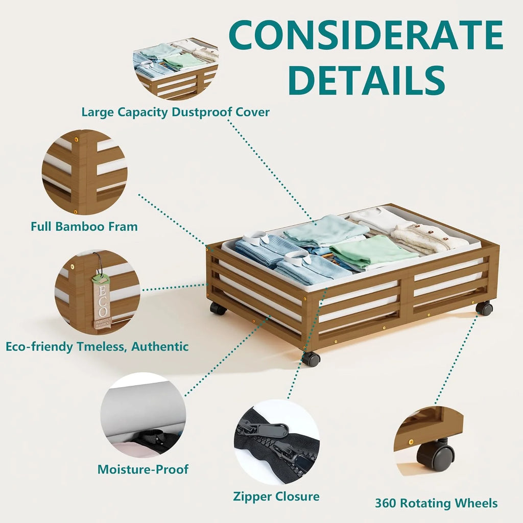 Bamboo Under Bed Storage Containers with Wheels and Dust Bag 2 Pack a7