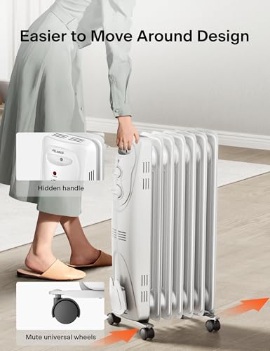 Oil Filled Radiator Heater Indoor Use 1500W Quiet 3 Heat Settings Black k7