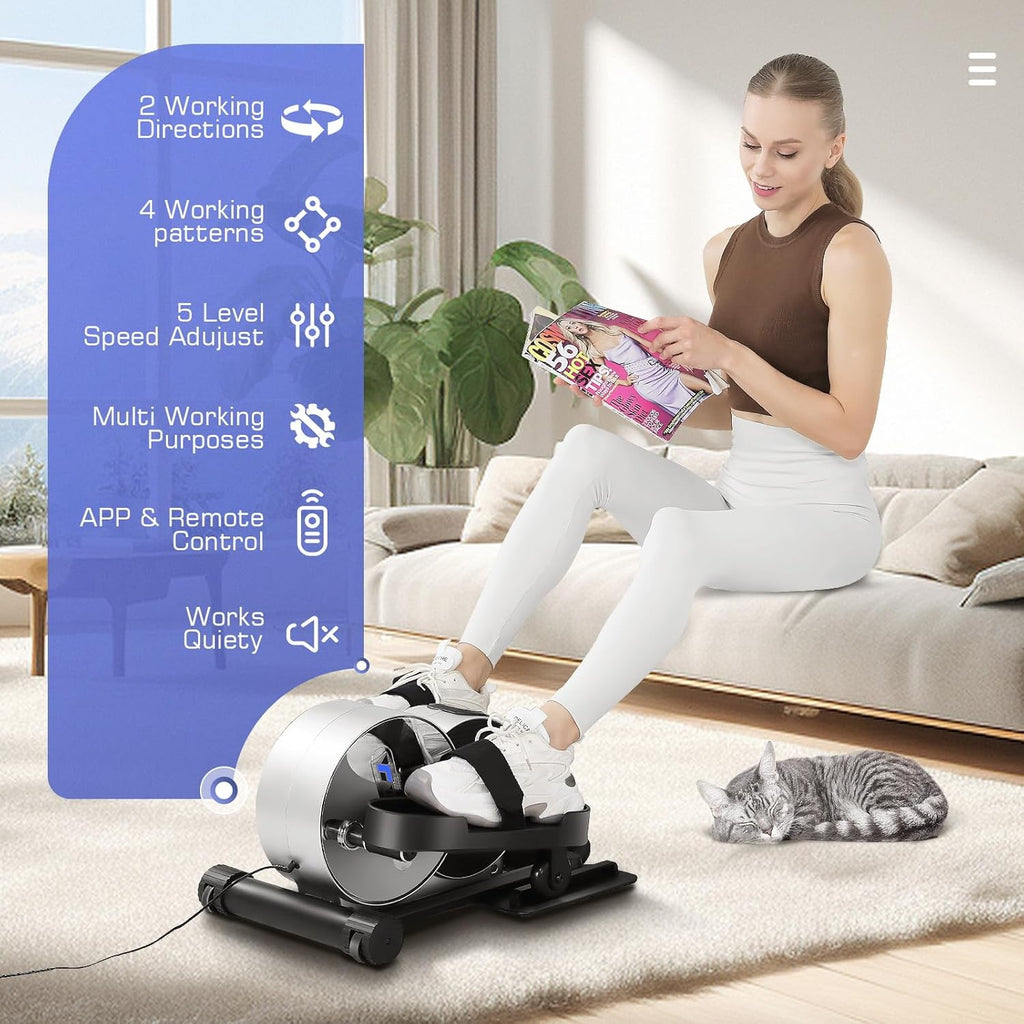 Under Desk Elliptical Seated Foot Pedal Exerciser with App and LCD Display k7p