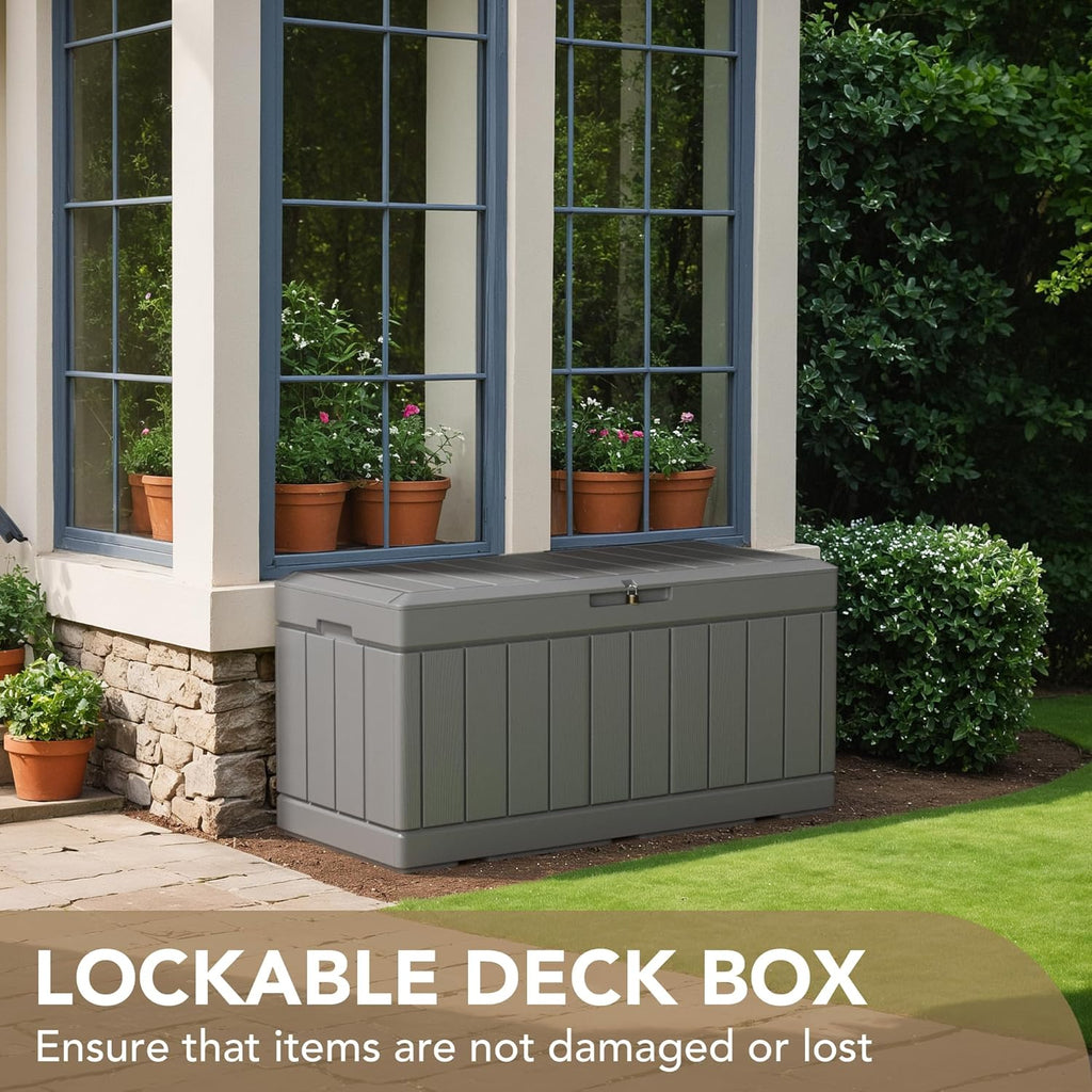 Outdoor Resin Deck Storage Box 85 Gallon Waterproof Grey k7p