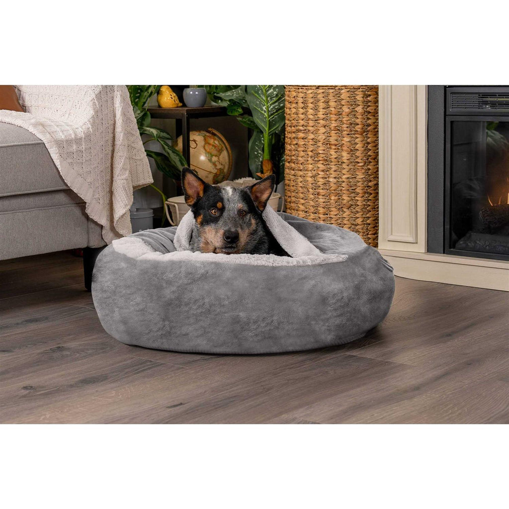 Faux Fur Hooded Donut Pet Bed k7m