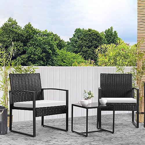 Wicker Patio Conversation Set with Cushion and Coffee Table a7