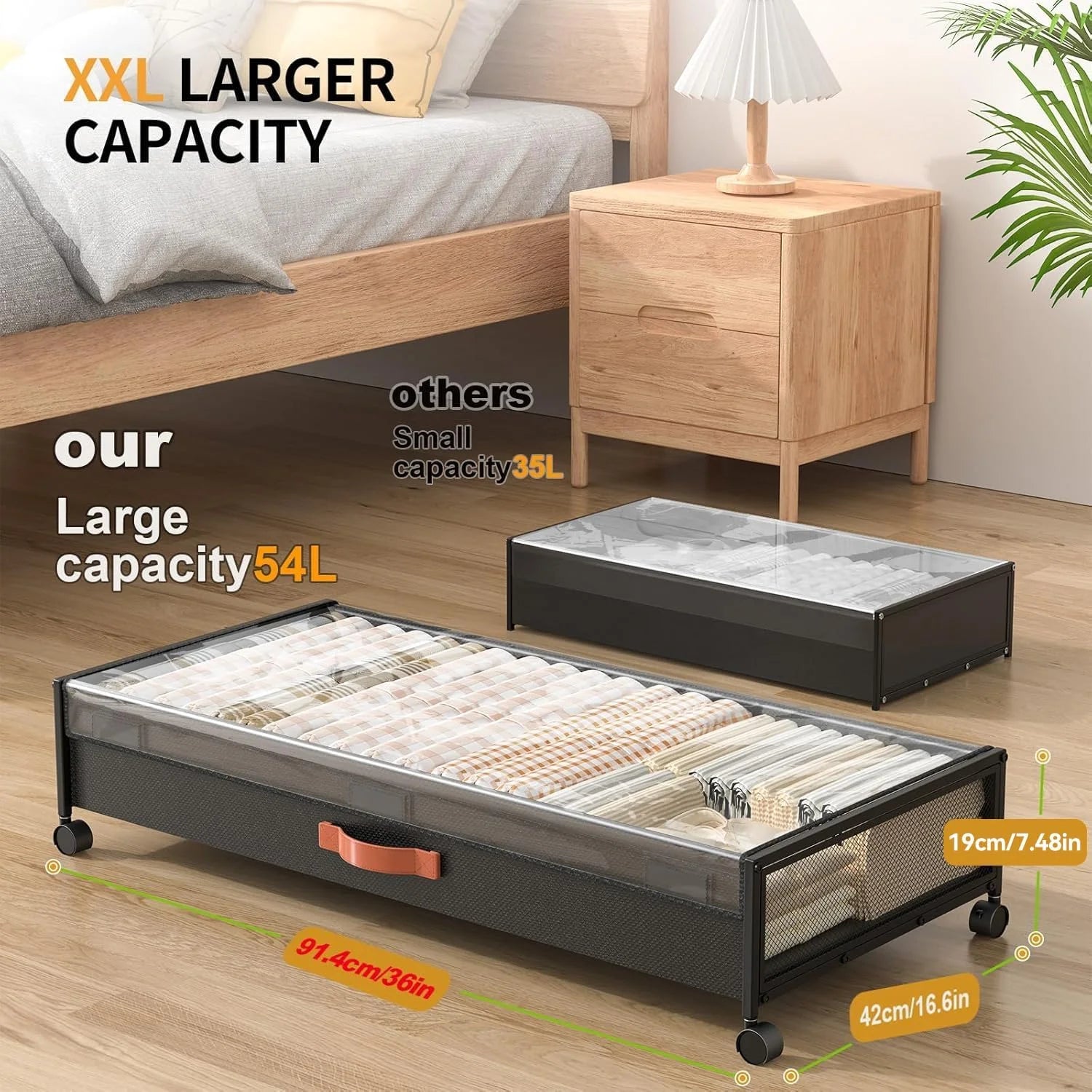 Under Bed Storage Containers with Wheels 54L Black 2 Pack a7