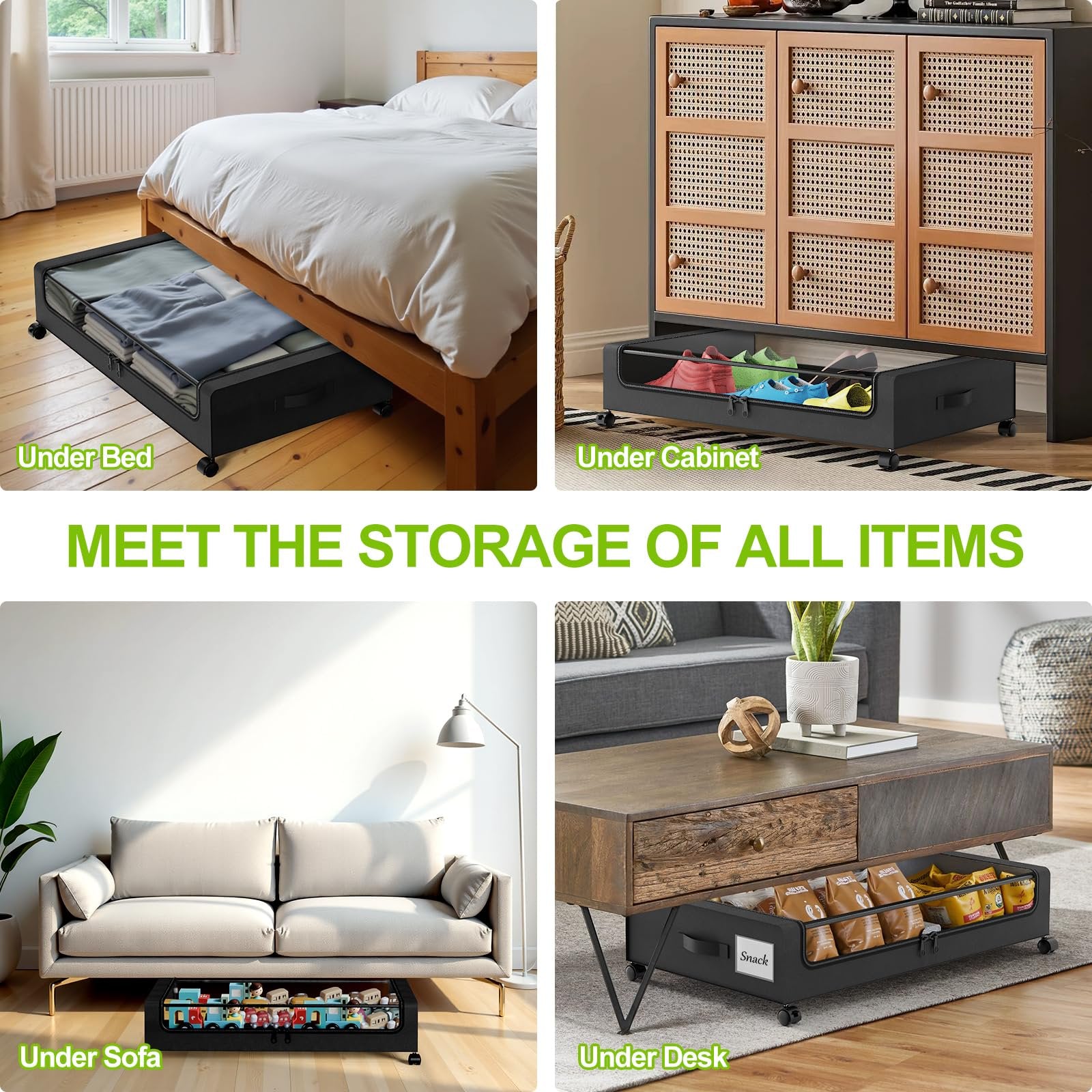Underbed storage with wheels rolling containers clear lid black a7