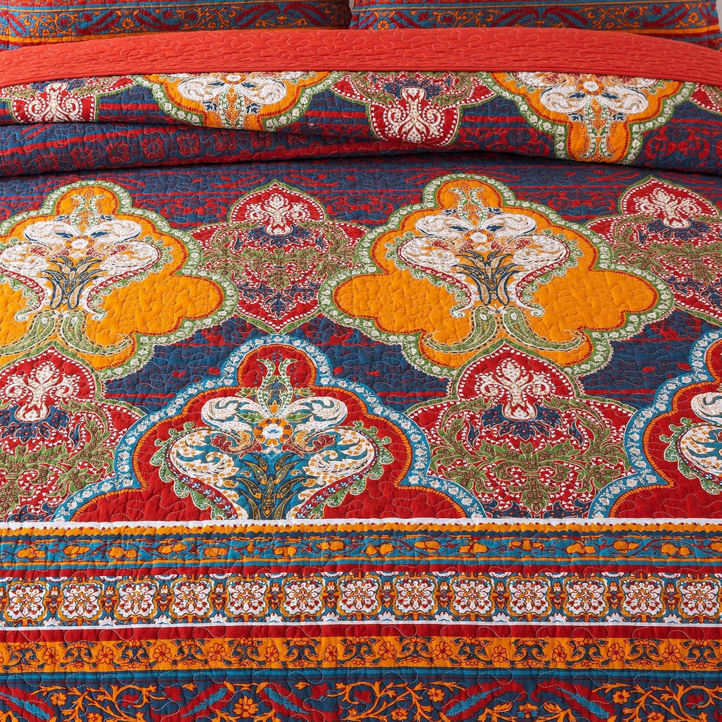 Cotton Bedspread Quilt Set Reversible Patchwork Coverlet Boho Floral q7