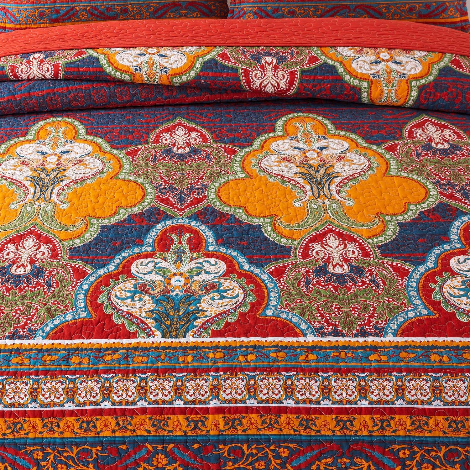 Cotton Bedspread Quilt Set Reversible Patchwork Coverlet Boho Floral q7
