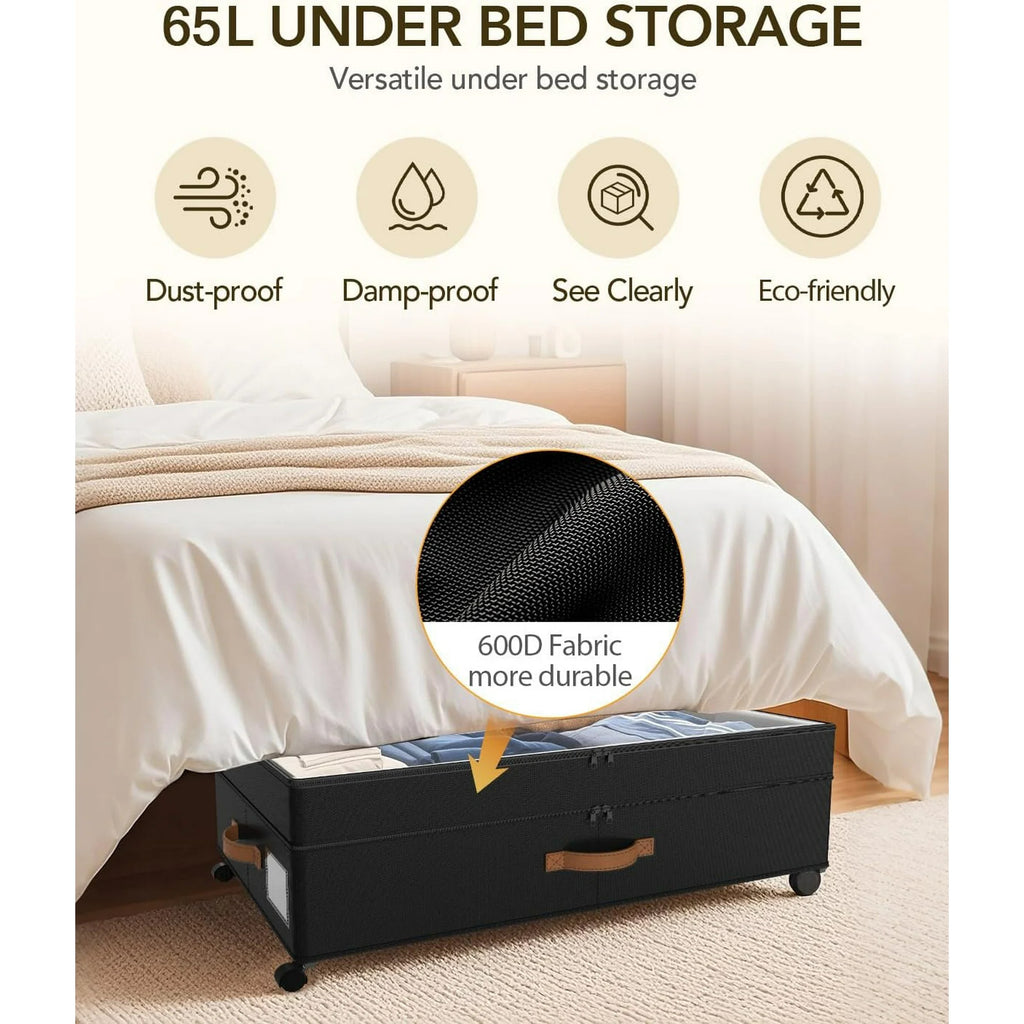 Under Bed Storage with Wheels, Adjustable Height Containers, 10 inches, Black a7