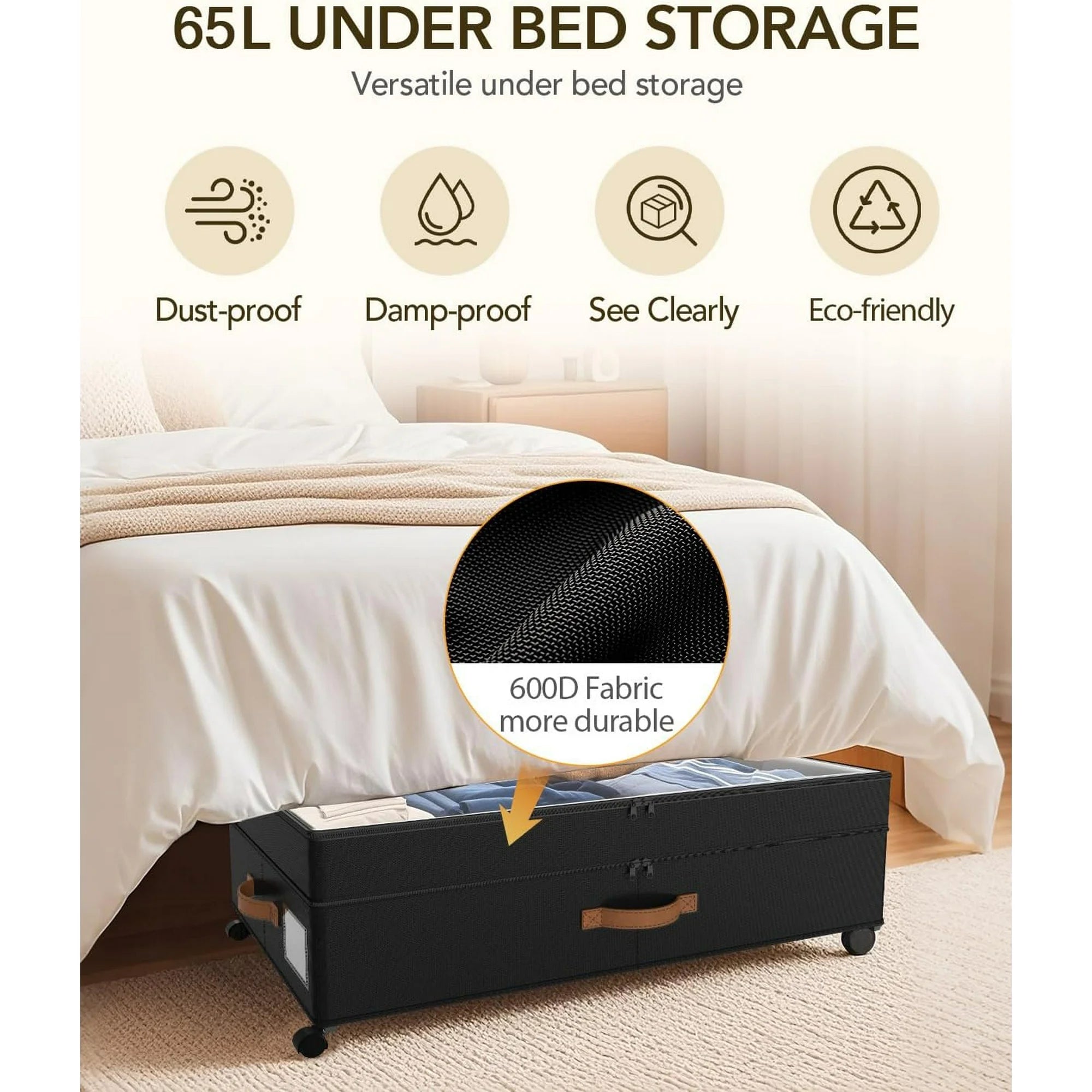 Under Bed Storage with Wheels, Adjustable Height Containers, 10 inches, Black a7