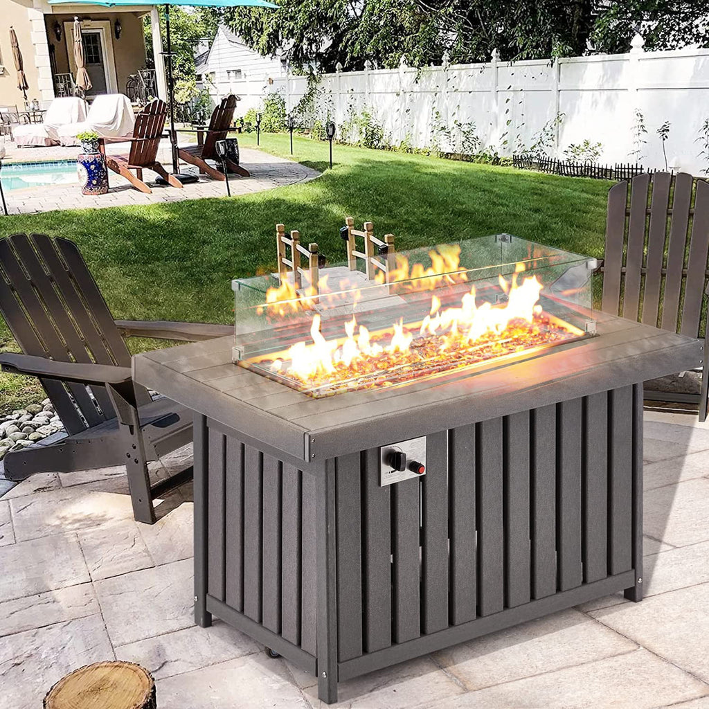 Propane Fire Pit Table with Lid and Fire Glass, 43 Inch, Gray k7p