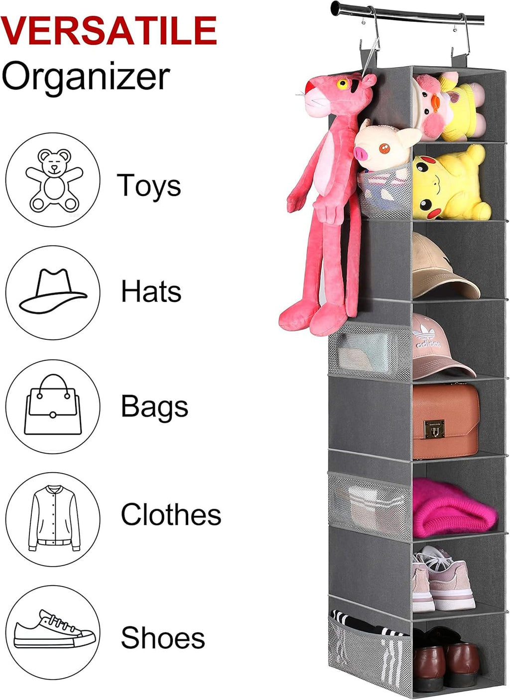 3-Tier Long Shoe Rack with 8-Shelf Hanging Organizer k7