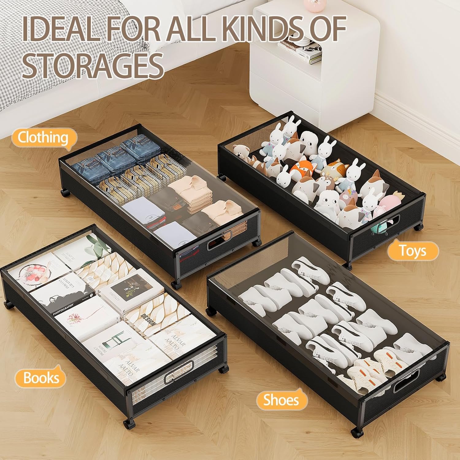 Under Bed Storage with Wheels 2 Pack Rolling Drawer for Clothes a7