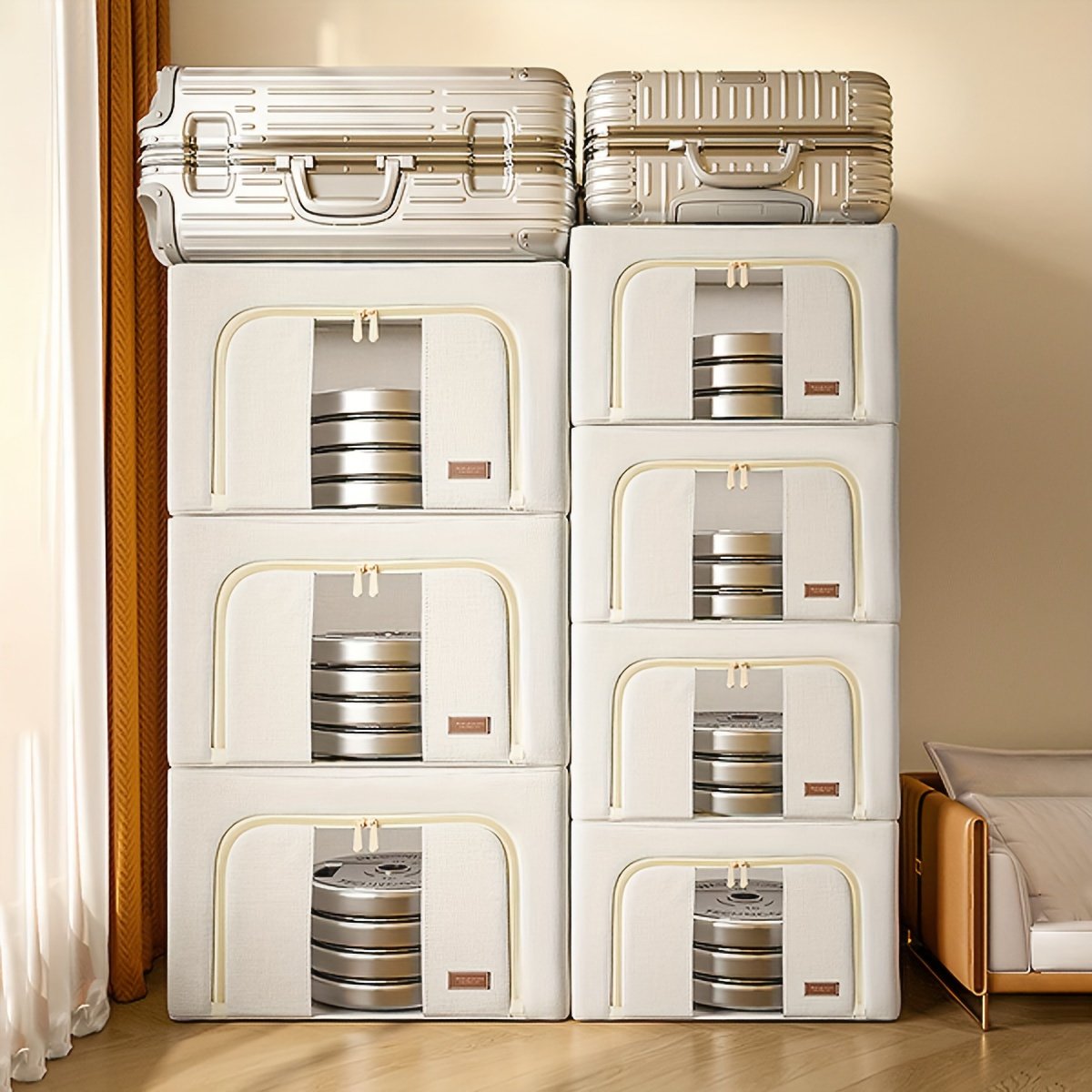 Steel Frame Storage Bins with Clear Window Foldable Stackable Organizers q7