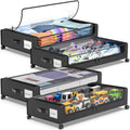 Under Bed Storage with Wheels, 2-Pack Under Bed Storage Containers with Clear Lids, XXL 60L Under the bed storage Organizer Bins, Rolling Under Bed Metal Drawer for Clothes,Shoes,Toys (Black)