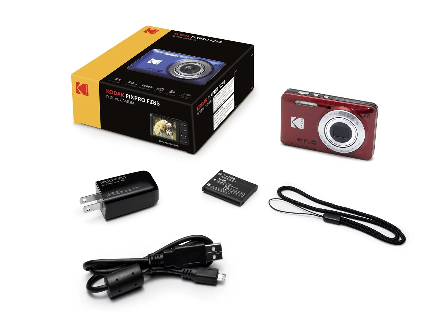 Digital Camera Red with 128GB Memory Card and Case a7