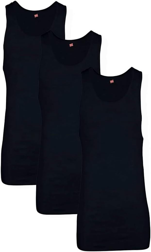 Hanes Men’s Tagless Ribbed Undershirt, Black - 3 Pack, Large