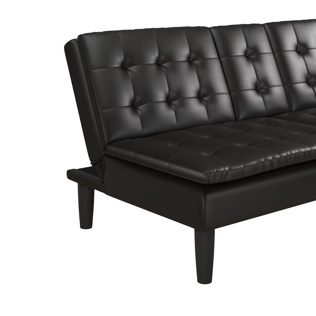Memory Foam Futon with Cupholder and USB Black Faux Leather k7