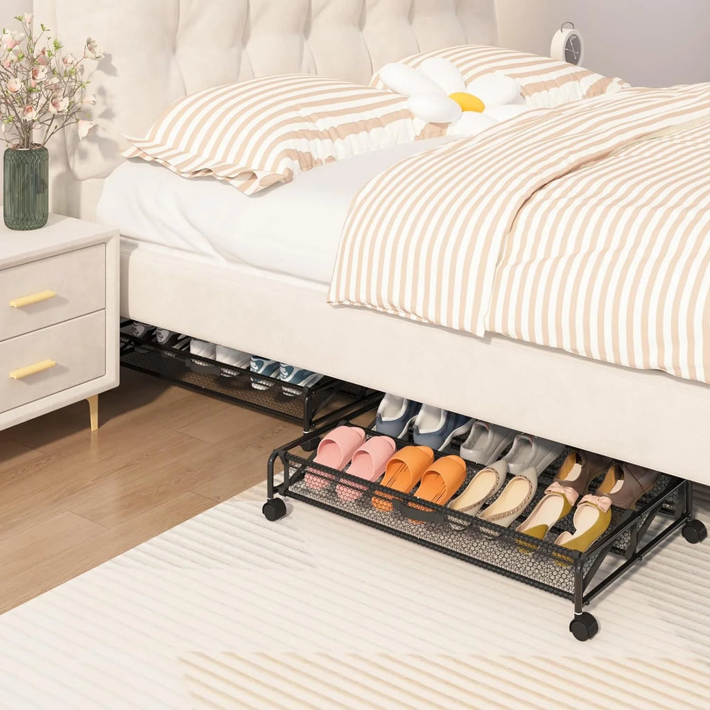 Under Bed Shoes Storage 2 Pack Rolling Containers with Wheels a7