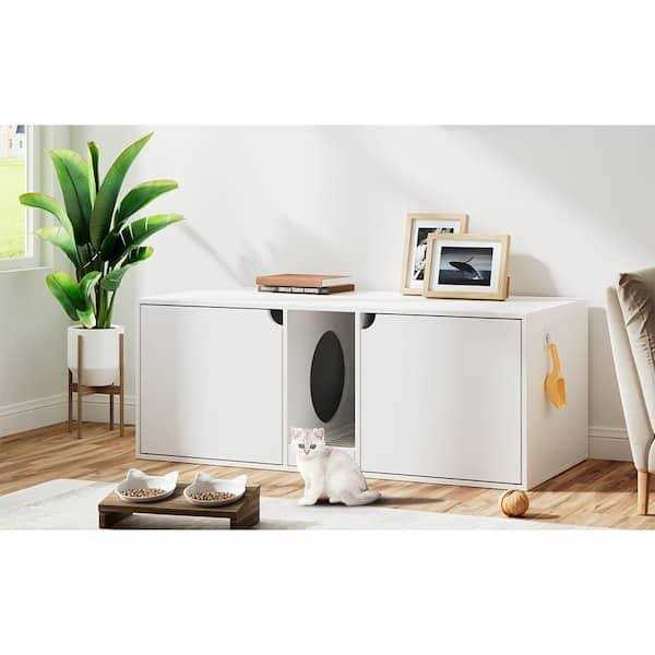White Wood Side End Table Cat Litter Box Double Room a7