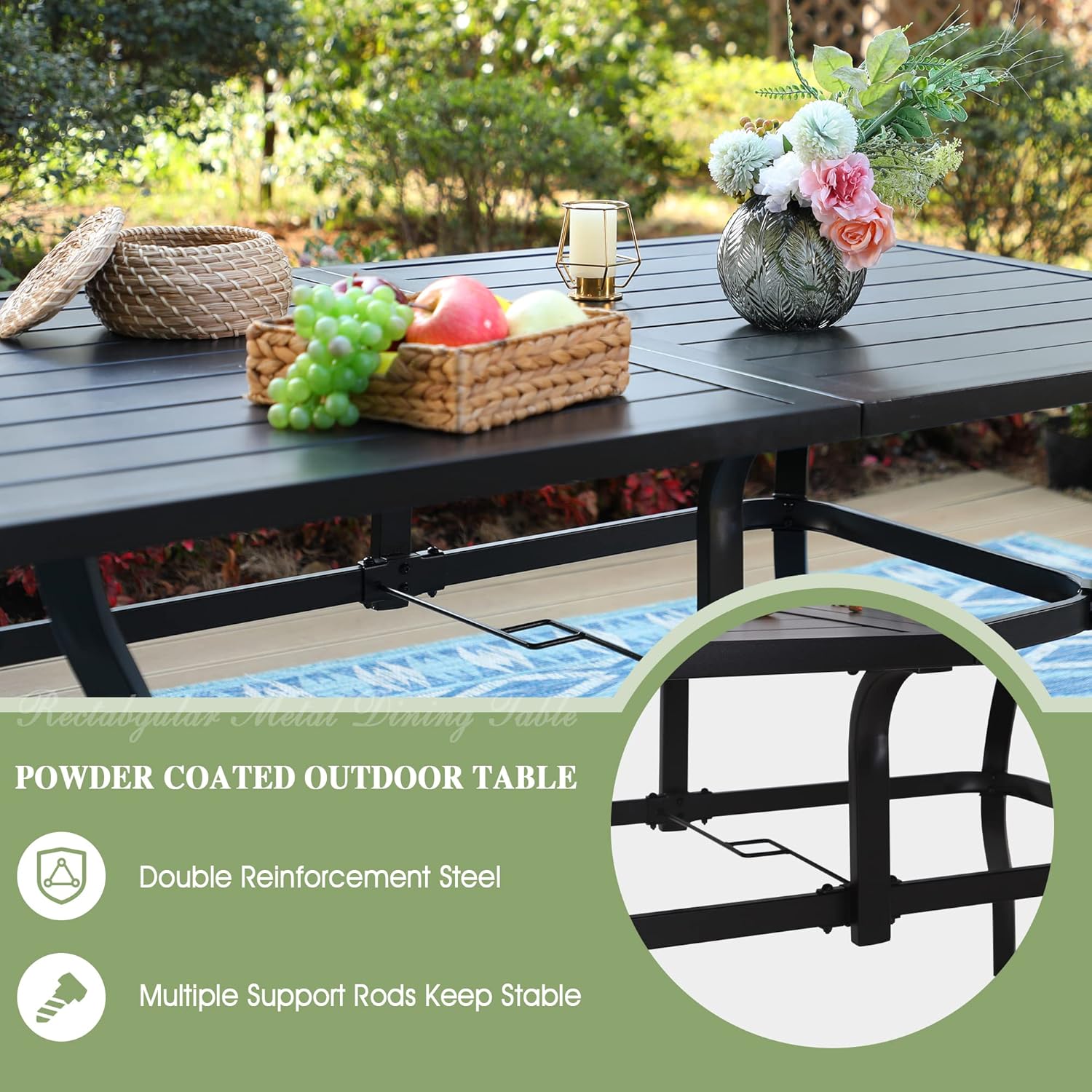 Outdoor Patio Dining Table for 6 Weather-Resistant Rectangular Black k7