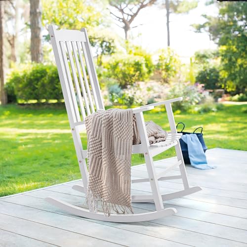 Outdoor Rocking Chair Acacia High Back Lounge Rocker Brown k7