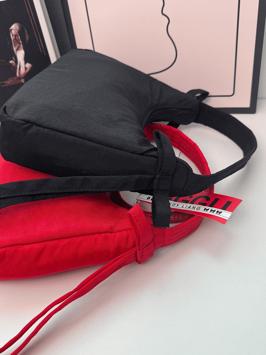 Nylon Mini Bow Handbag Black k7m