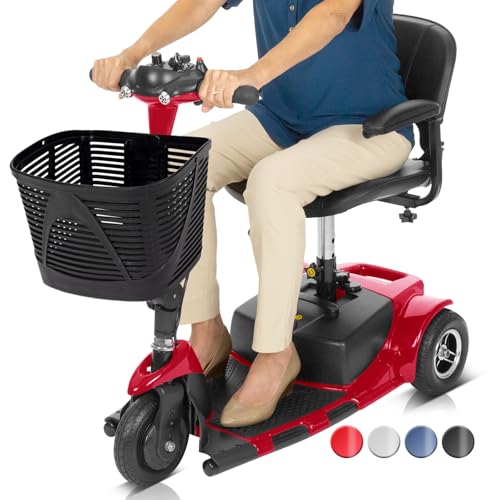 Vive 3 Wheel Mobility Scooter - Electric Powered Mobile Wheelchair Device for Adults - Folding, Collapsible and Compact for Travel - Long Range Power Extended Battery with Charger and Basket Included