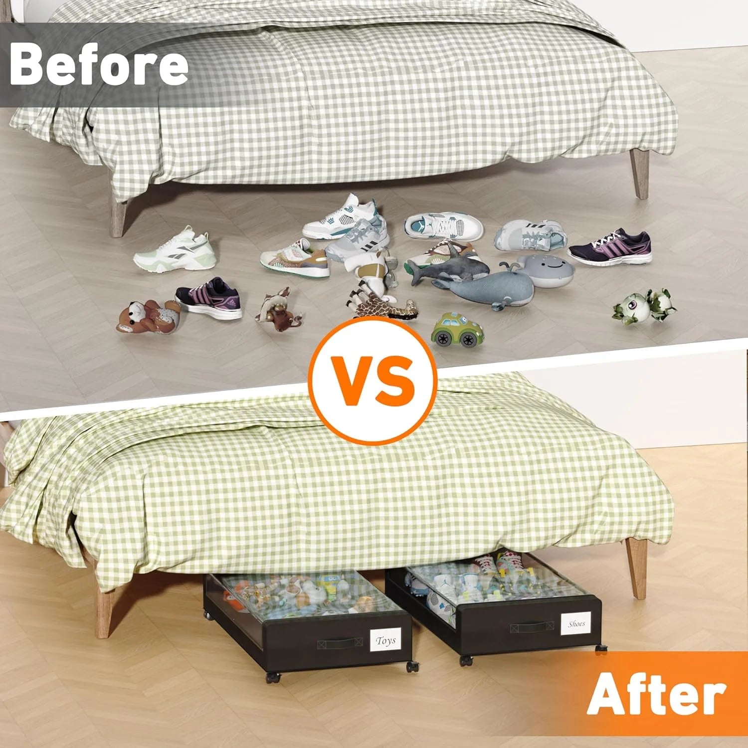 Under Bed Storage Containers with Wheels and Clear Lids, 60L, Gray q7