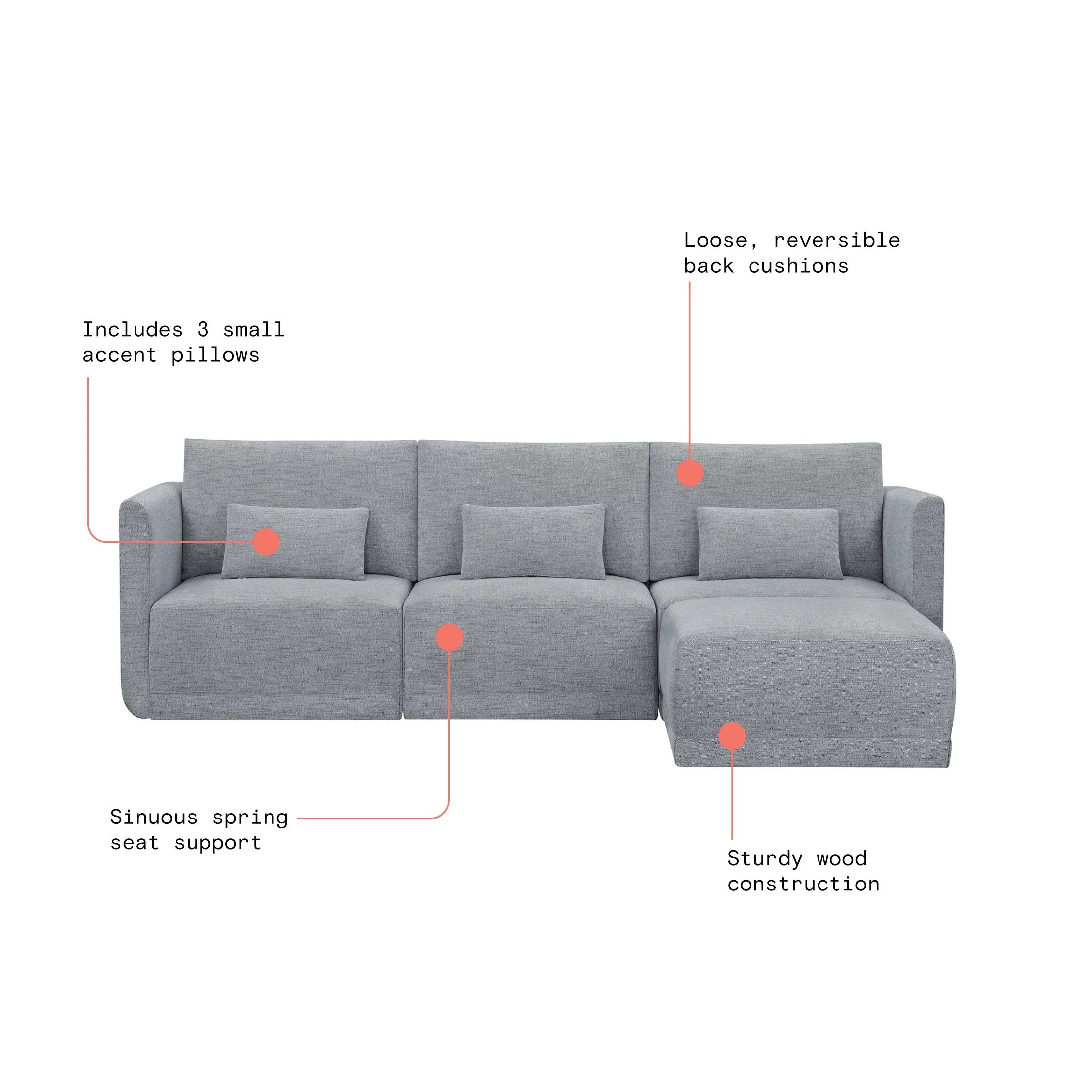 Modular Sectional Sofa with Ottoman Gray Fabric k7