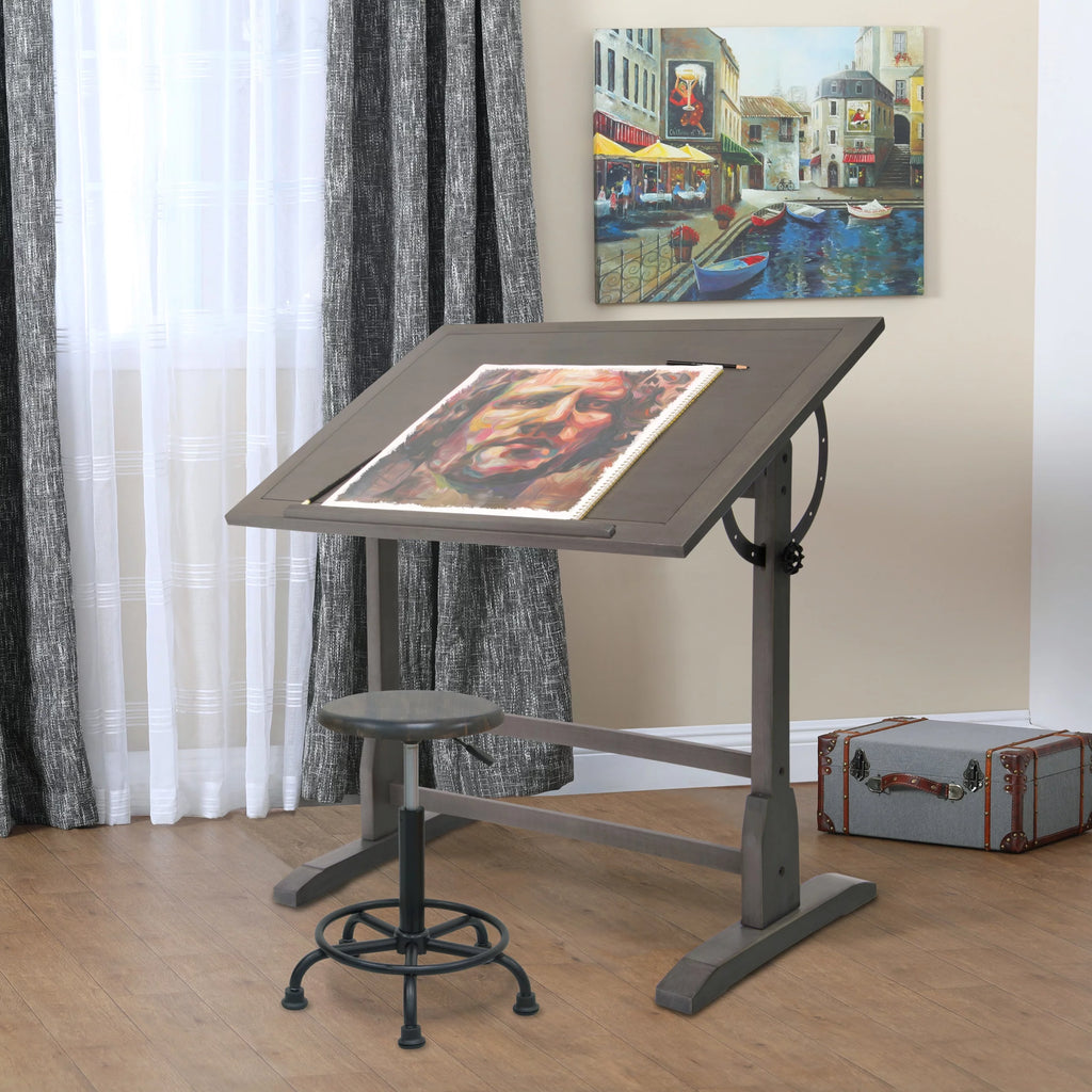 Vintage Solid Wood Drawing/Drafting Table with 36" x 24" Angle Adjustable Top