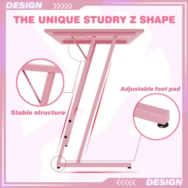 Pink L-Shaped Corner Gaming Desk with Monitor Stand 7k