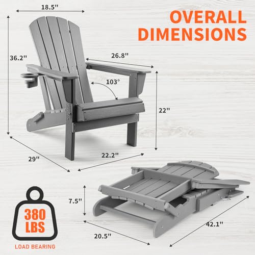 Folding Adirondack Chairs Set of 2, Weather Resistant with Cup Holder k7m