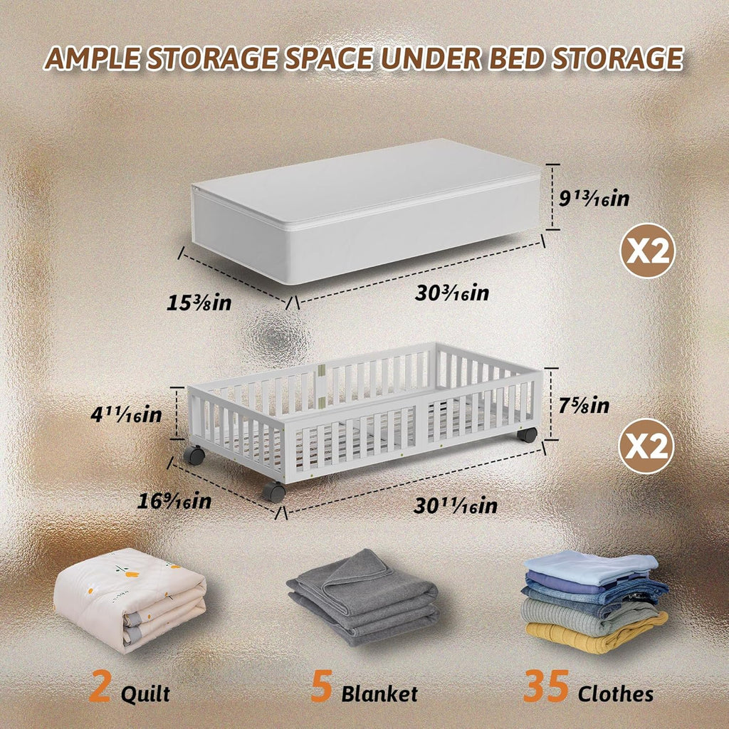 Under Bed Storage Containers with Wheels 2 Pack White a7