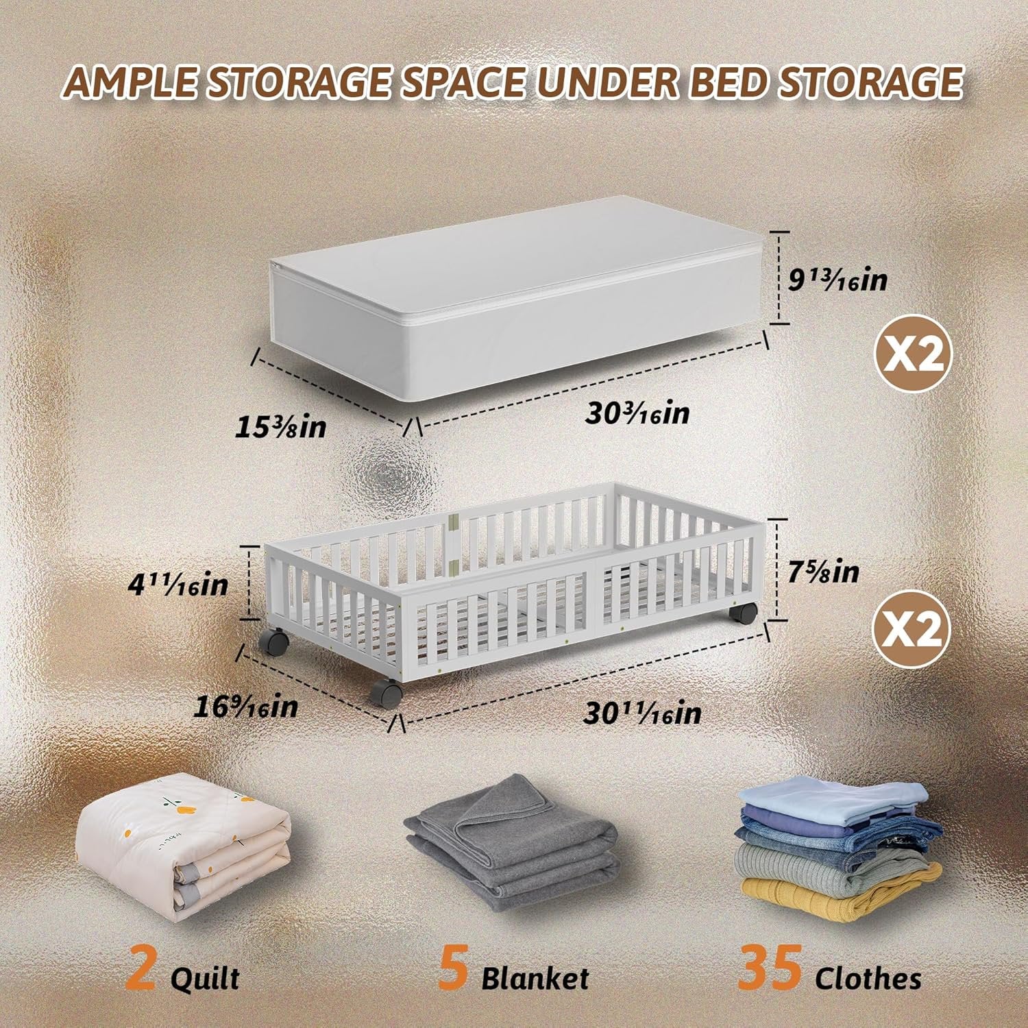 Under Bed Storage Containers with Wheels 2 Pack White a7