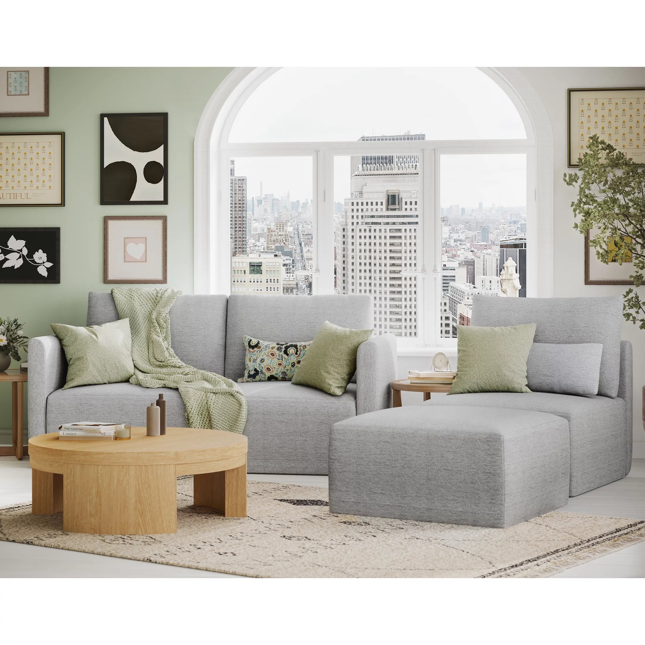 Modular Sectional Sofa with Ottoman Gray Fabric k7
