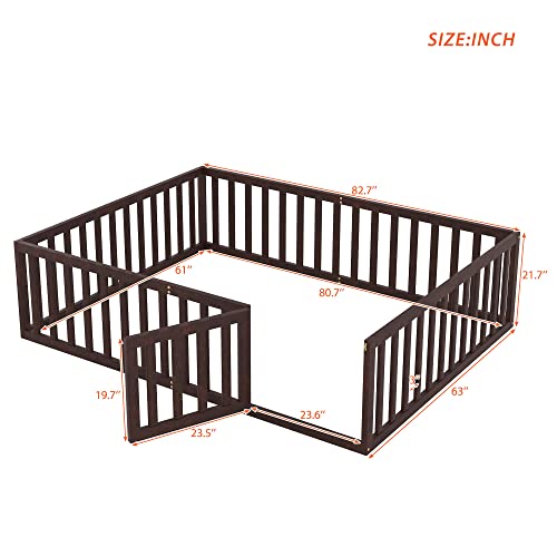 Twin Floor Bed Frame with Safety Fence Solid Wood for Kids Natural k7