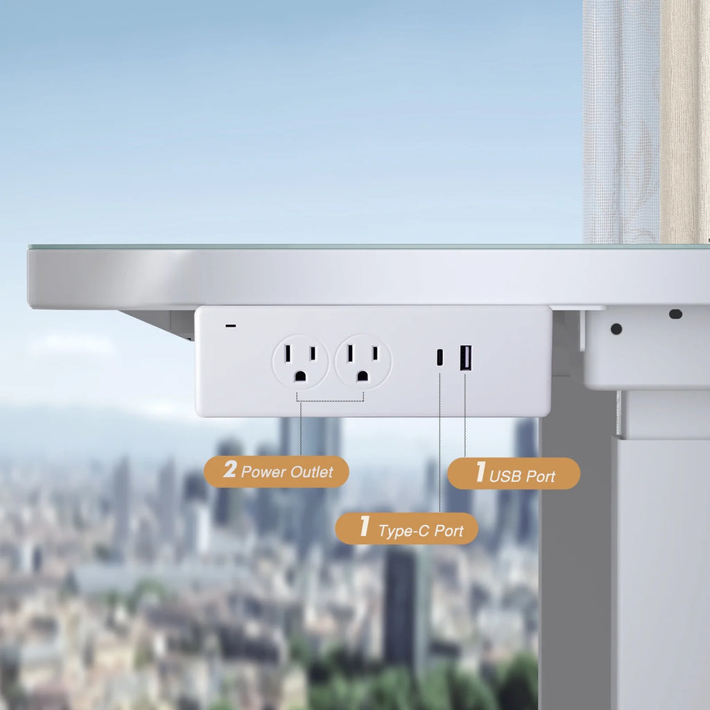 Electric Glass Standing Desk with Drawers, Dual Motor Height Adjustable, White k7p