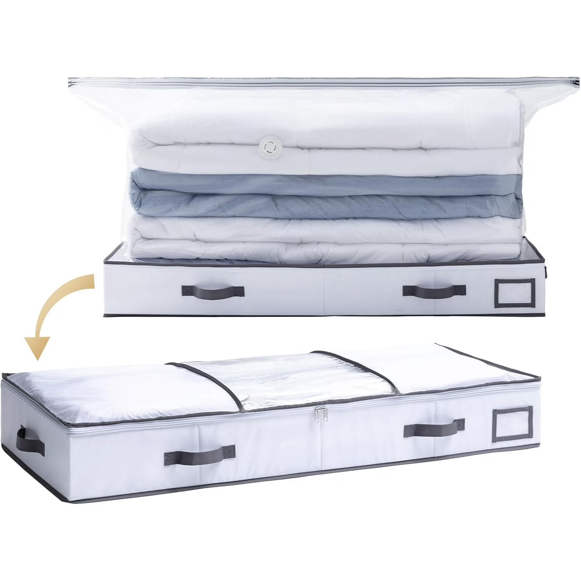 Under Bed Jumbo Vacuum Seal Storage Bags for Comforters and Blankets, Large Capacity White Foldable Box Save 80% Space, 41 x 17.7 x 6