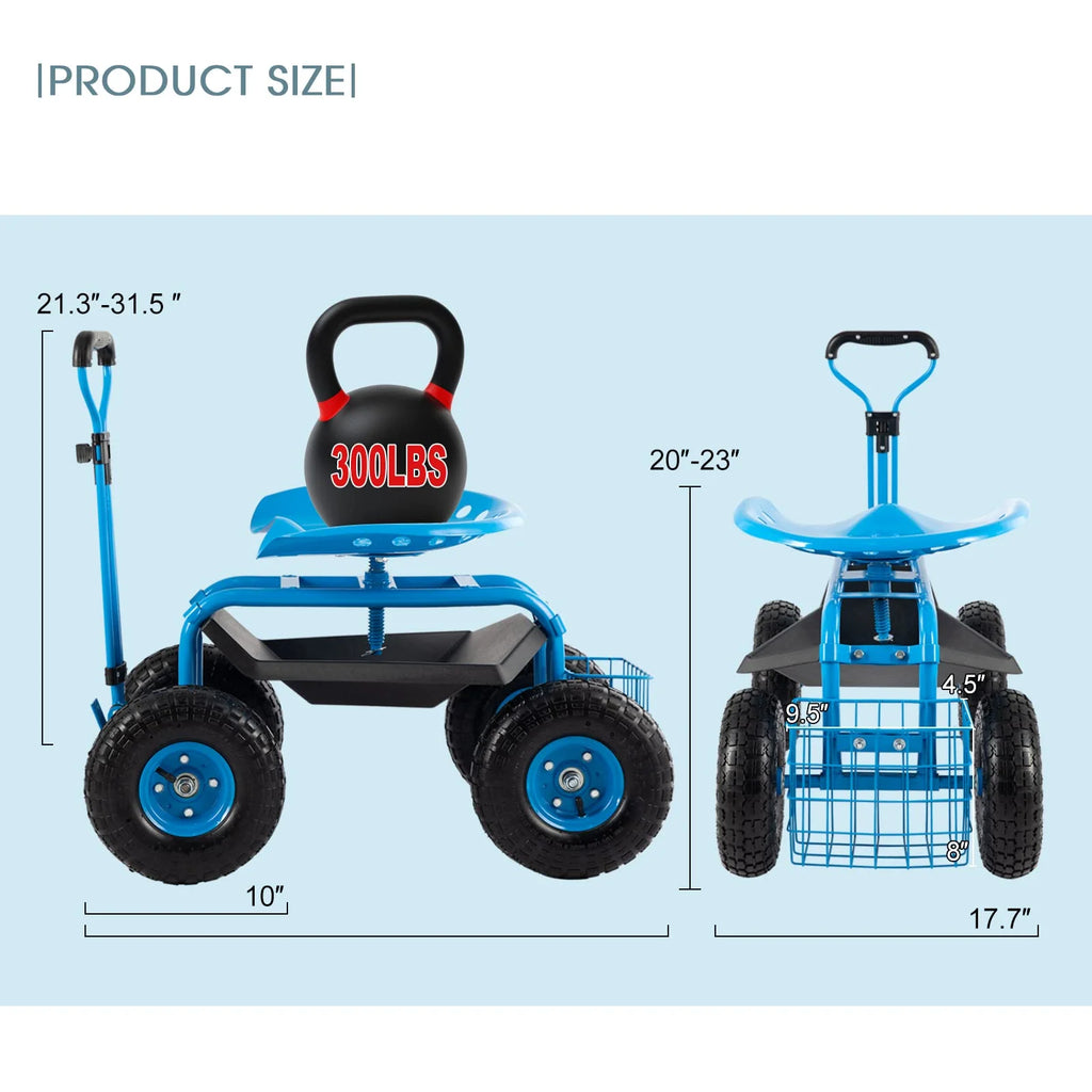 Garden Tool Cart with Seat and Storage Blue a7