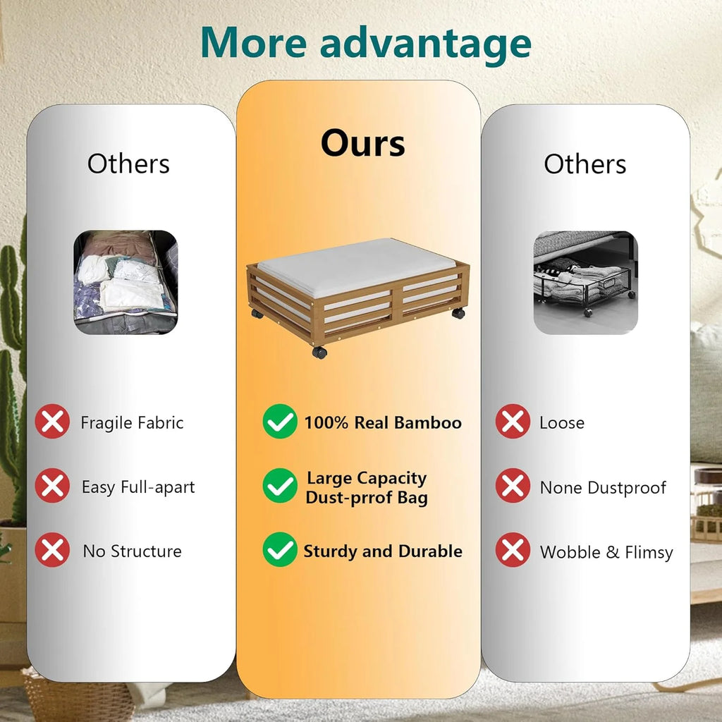 Bamboo Under Bed Storage Containers with Wheels and Dust Bag 2 Pack k7