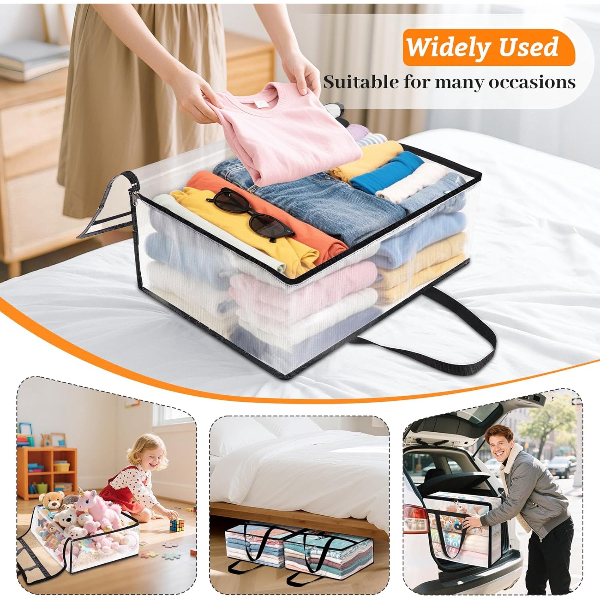 Clear Clothes Storage Bags 90L with Zipper and Handle a7