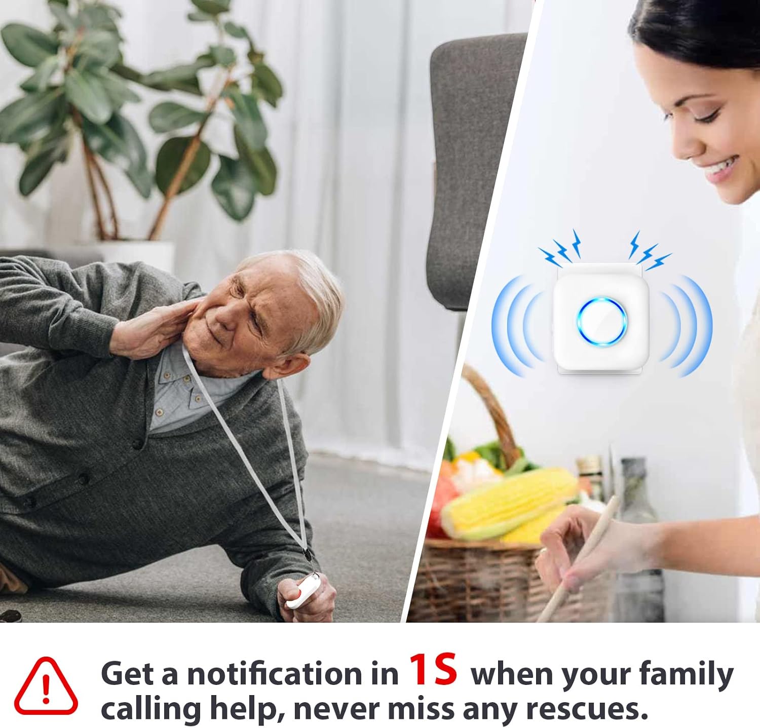 Caregiver Pager for Elderly SOS Call Button Waterproof Alarm7k