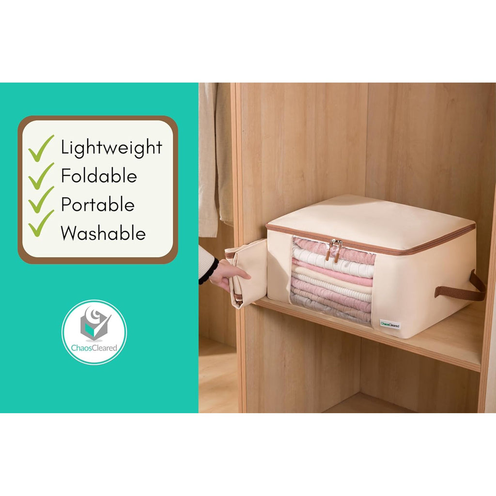 Clothes Storage Organizer 2 Bags Fabric Foldable with Zip Window a7