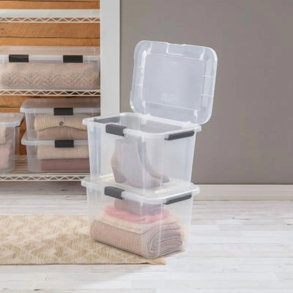 Plastic Storage Tote with Hinged Lid and Handles k7