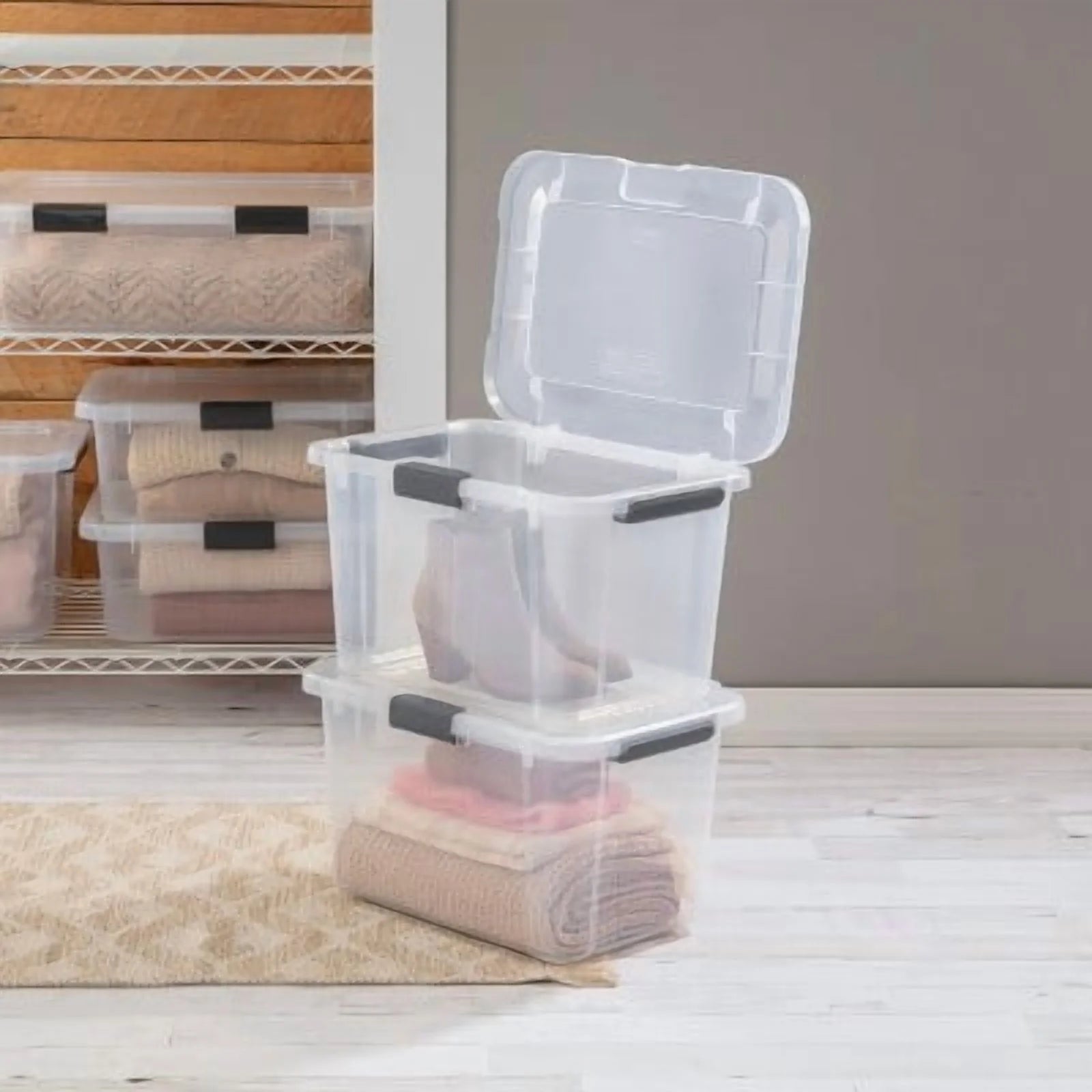 Plastic Storage Tote with Hinged Lid and Handles k7