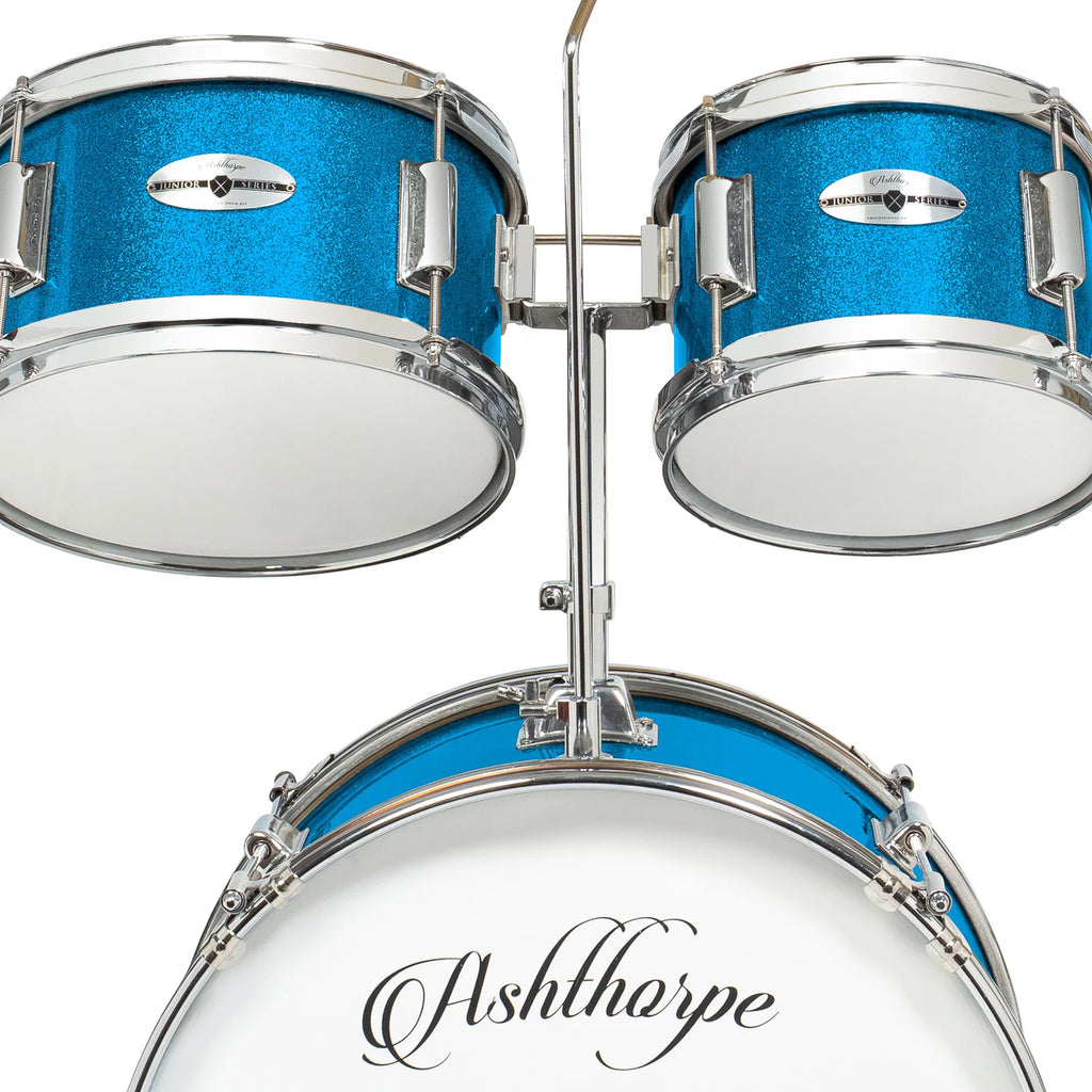 Junior Drum Set with Brass Cymbals and Adjustable Throne Blue k7